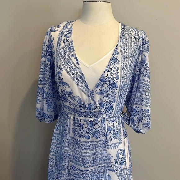 ⭐️ New Calvin Klein 8 Blue Chiffon Midi Wrap Dress - Picture 6 of 12